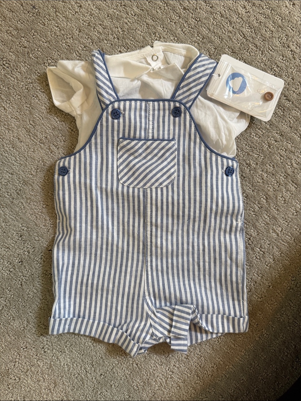 Mayoral Baby Boy Blue and White Striped Overalls Set